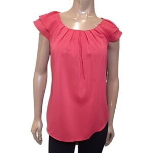 3/$20 INC Flutter Sleeve Top Womens Size Small Pink Sheer Layered Pleated Blouse